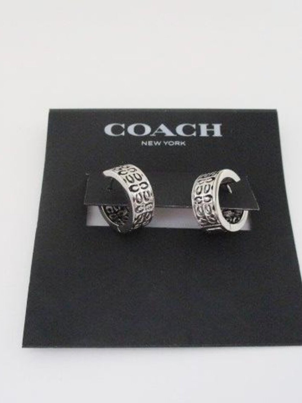 COACH Signature C Silver Tone Chunky Hoop Earrings NWT